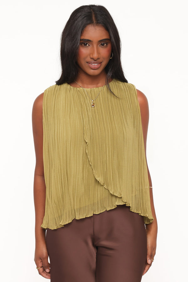 TOPS Marcia Plisse Top - Green