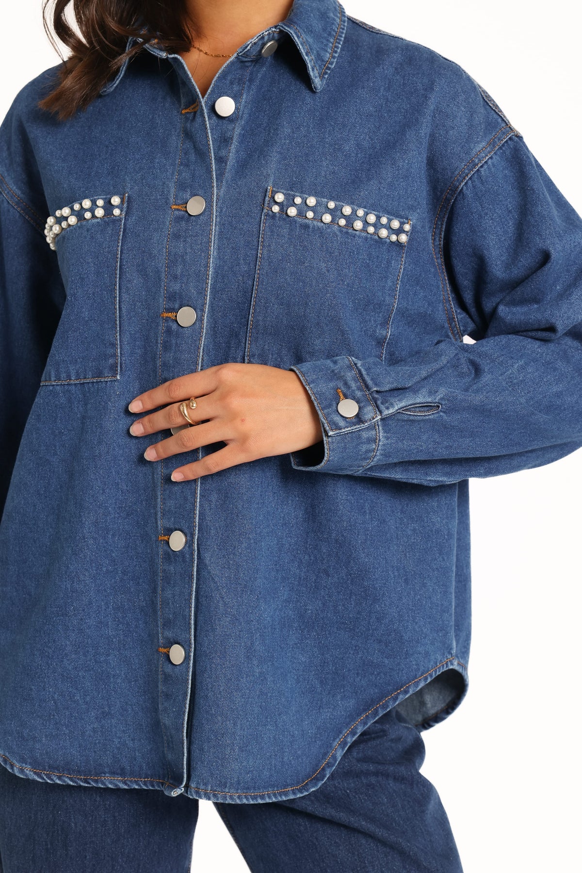 TOPS Mariska Pearl Denim Shirt - Indigo