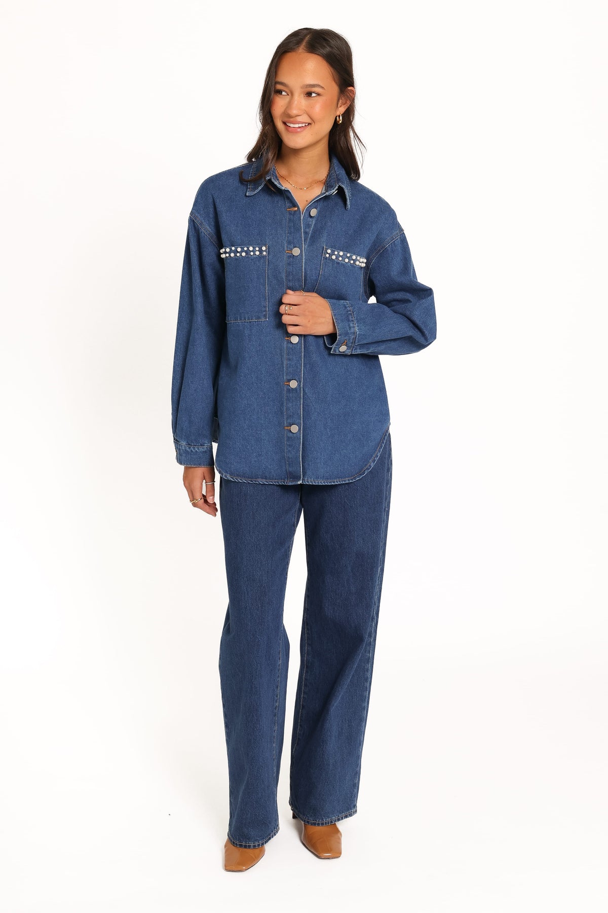 TOPS Mariska Pearl Denim Shirt - Indigo