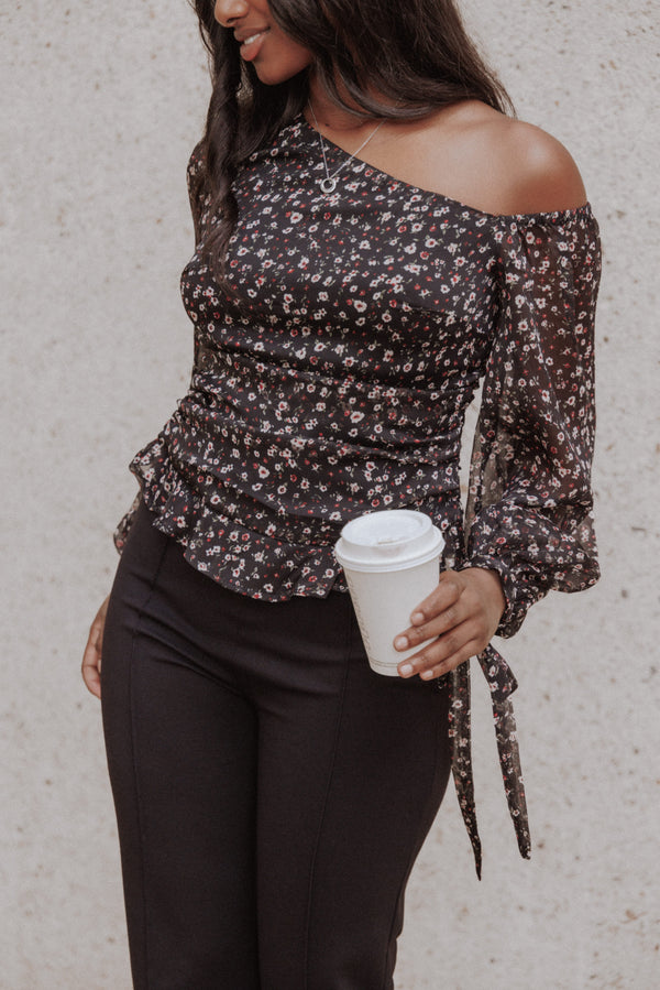 TOPS Naima Off Shoulder Top - Black Floral