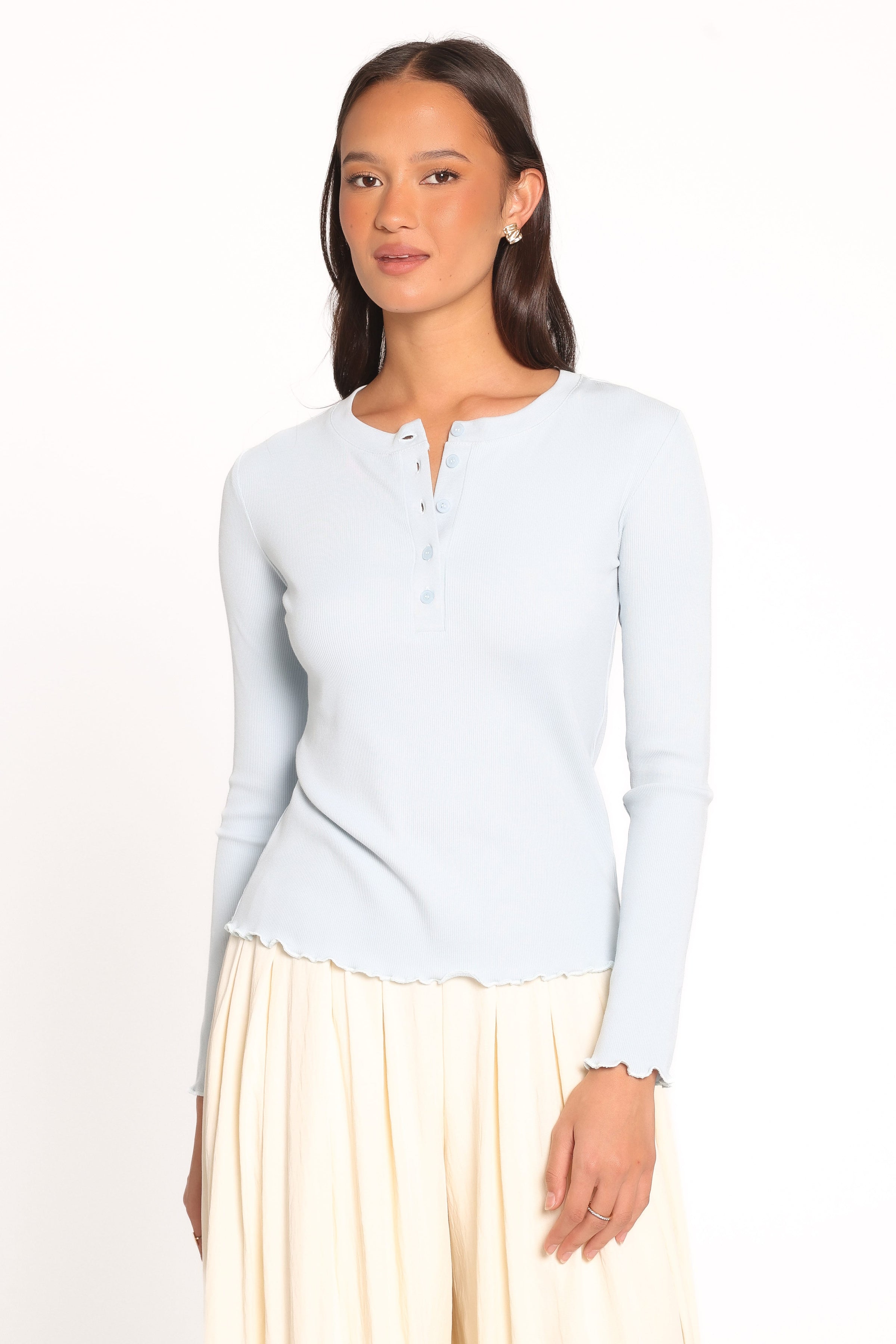 TOPS Nicoletta Henley Top - Pale Blue