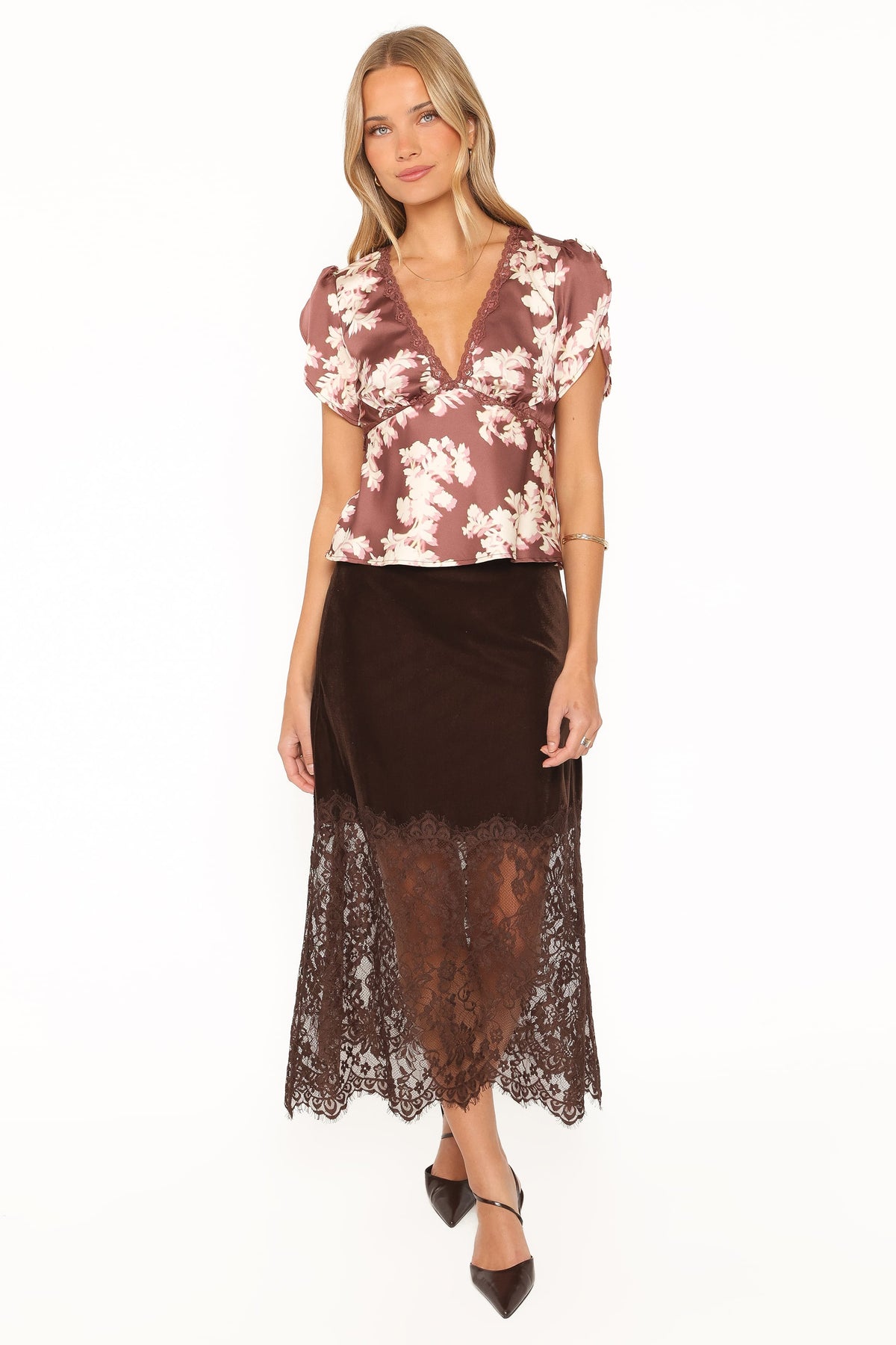 TOPS Owen Lace Insert Top - Pink Rum Floral