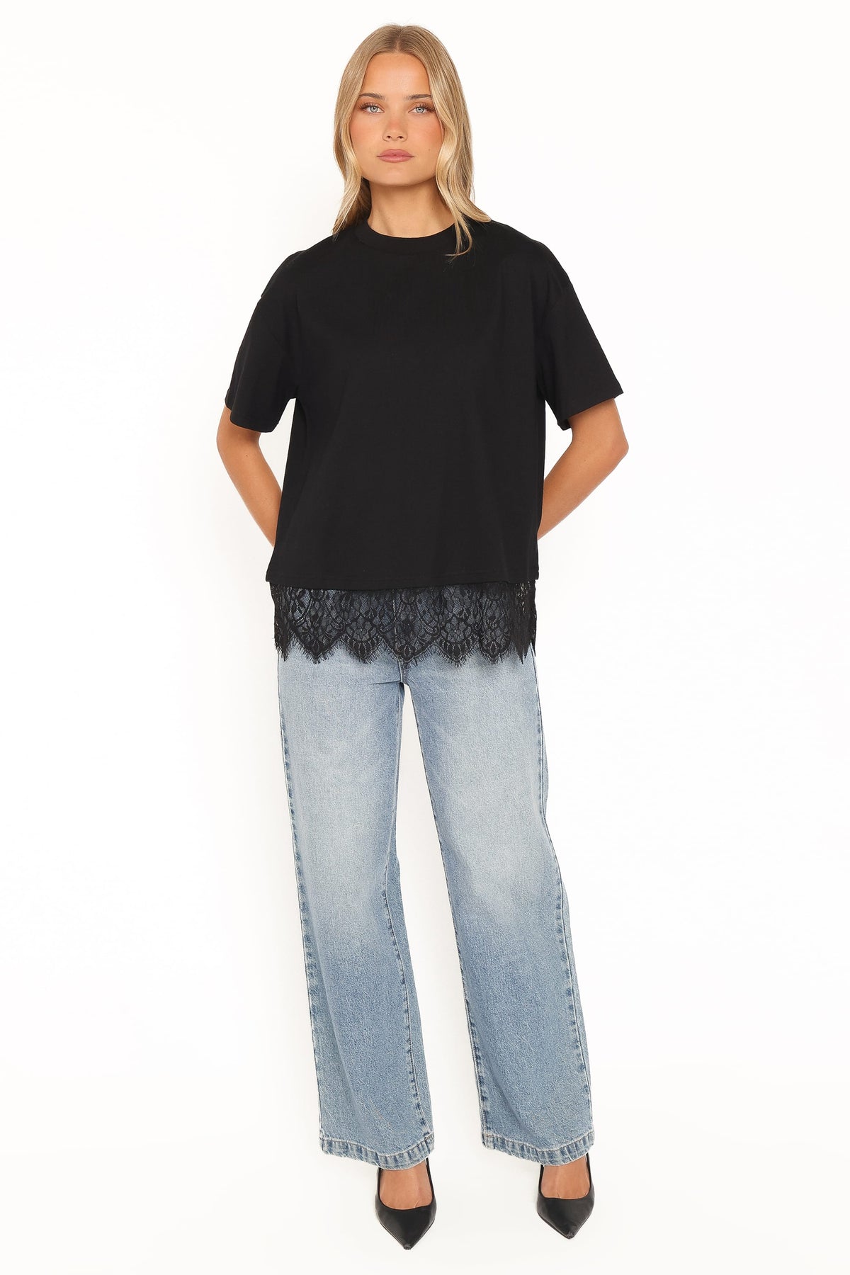 TOPS Paolina Lace Tee - Black