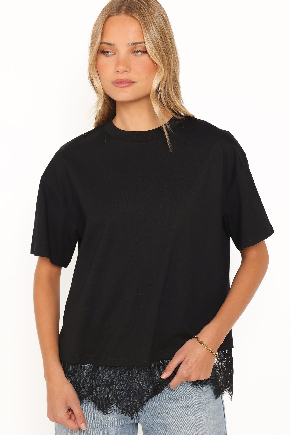 TOPS Paolina Lace Tee - Black