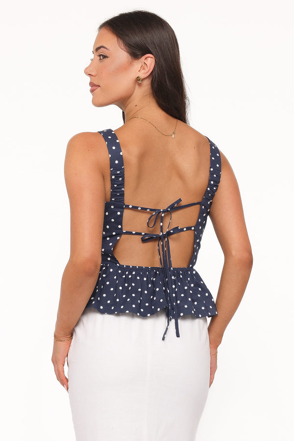 TOPS Paula Open Tie Back Top - Navy