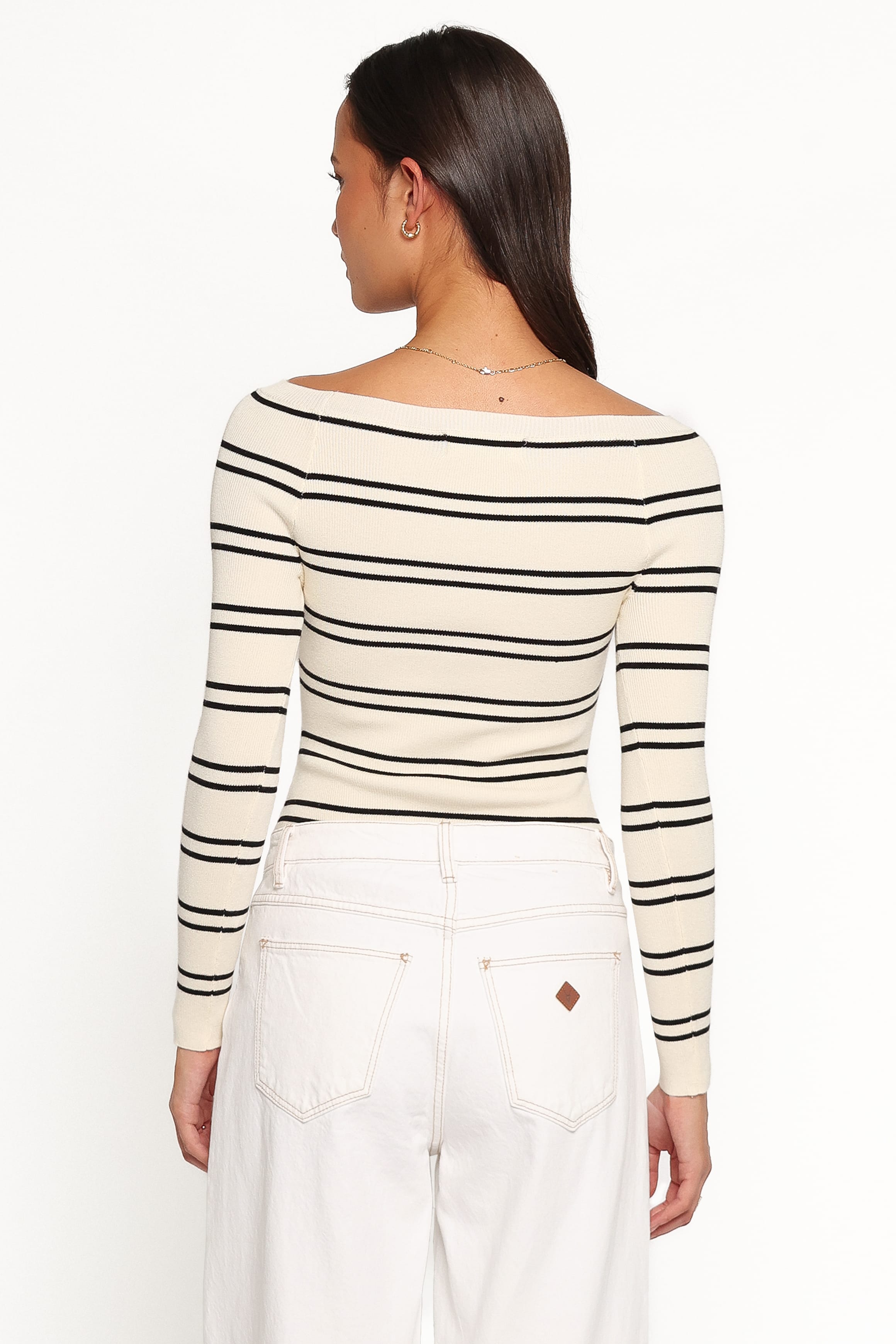 TOPS Presley Knit Top - Cream Black Stripe