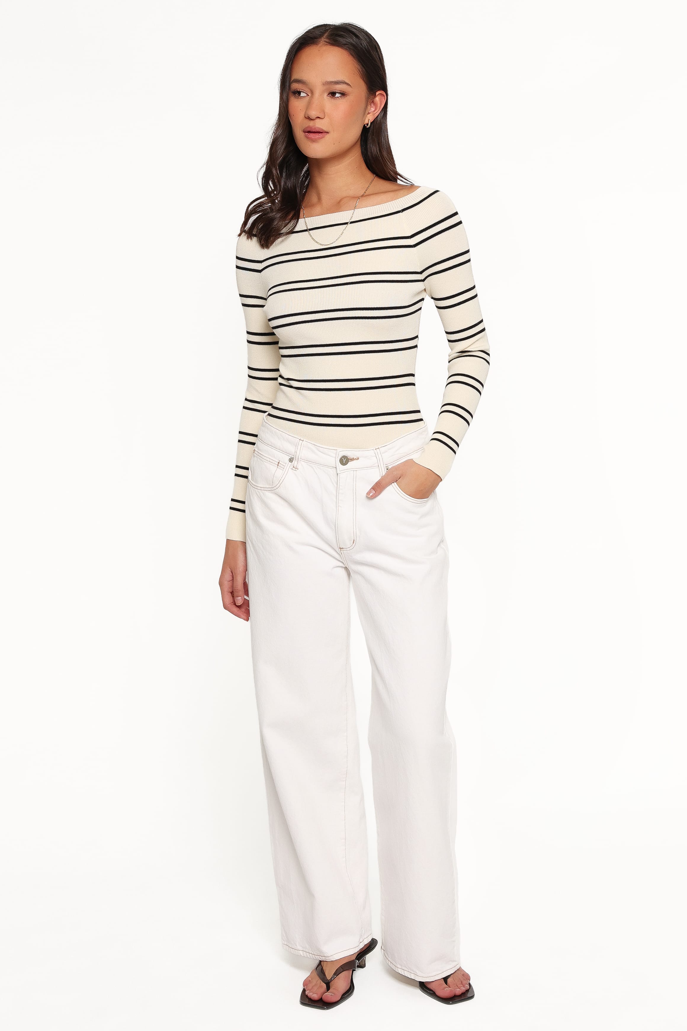 TOPS Presley Knit Top - Cream Black Stripe
