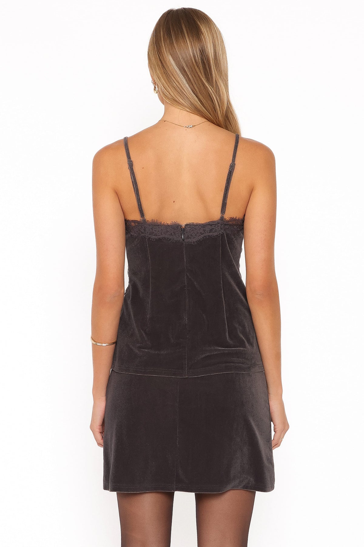 TOPS Prudence Lace Trimmed Top - Grey