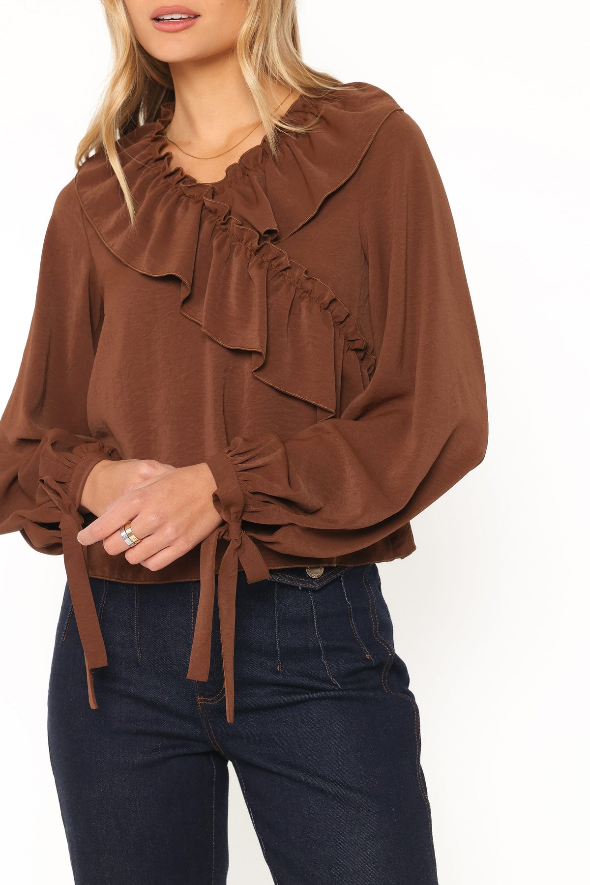 TOPS Quinley Ruffle Top - Chocolate