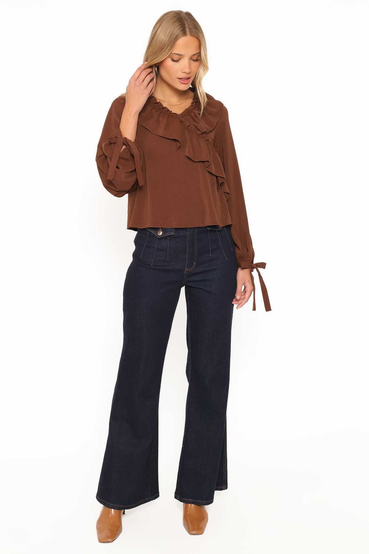 TOPS Quinley Ruffle Top - Chocolate