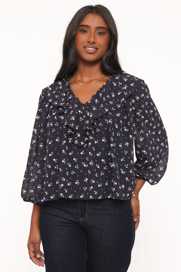 TOPS Reina Ruffle Top - Black Floral