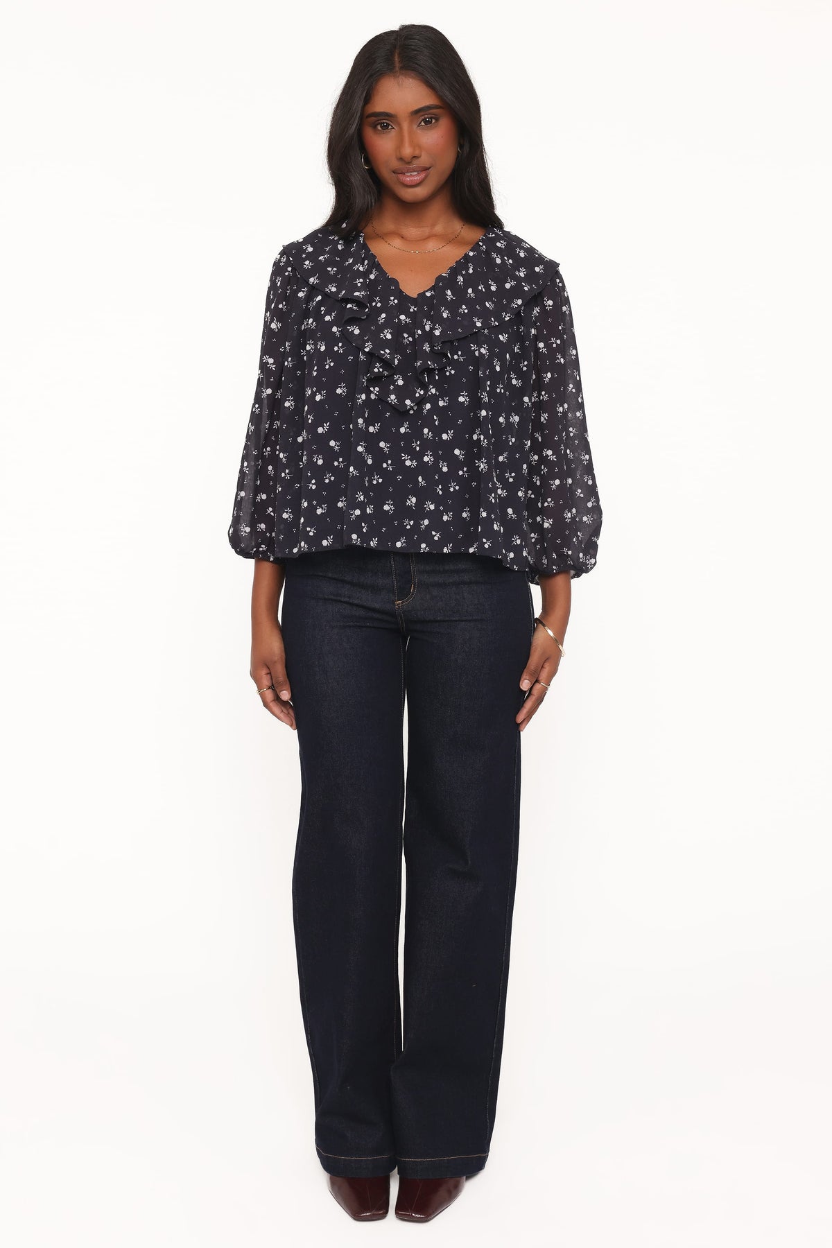 TOPS Reina Ruffle Top - Black Floral
