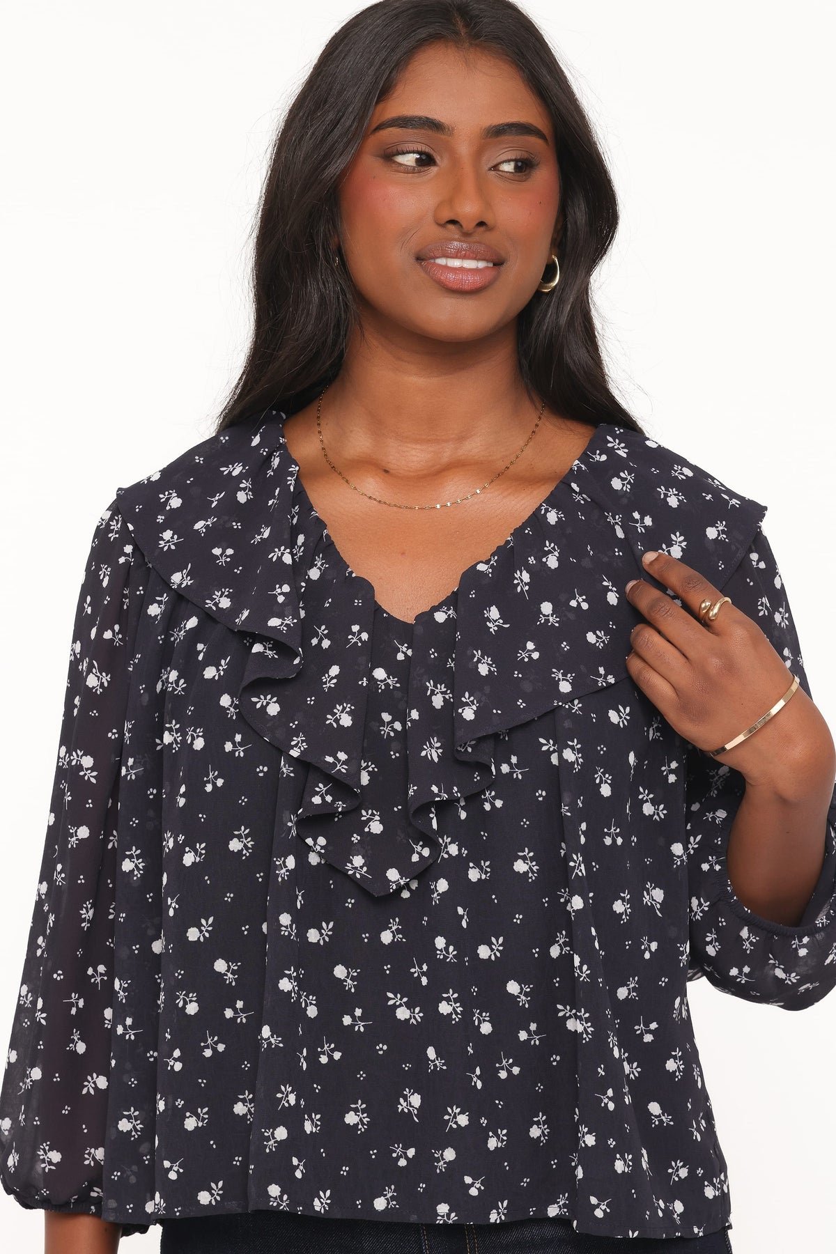 TOPS Reina Ruffle Top - Black Floral