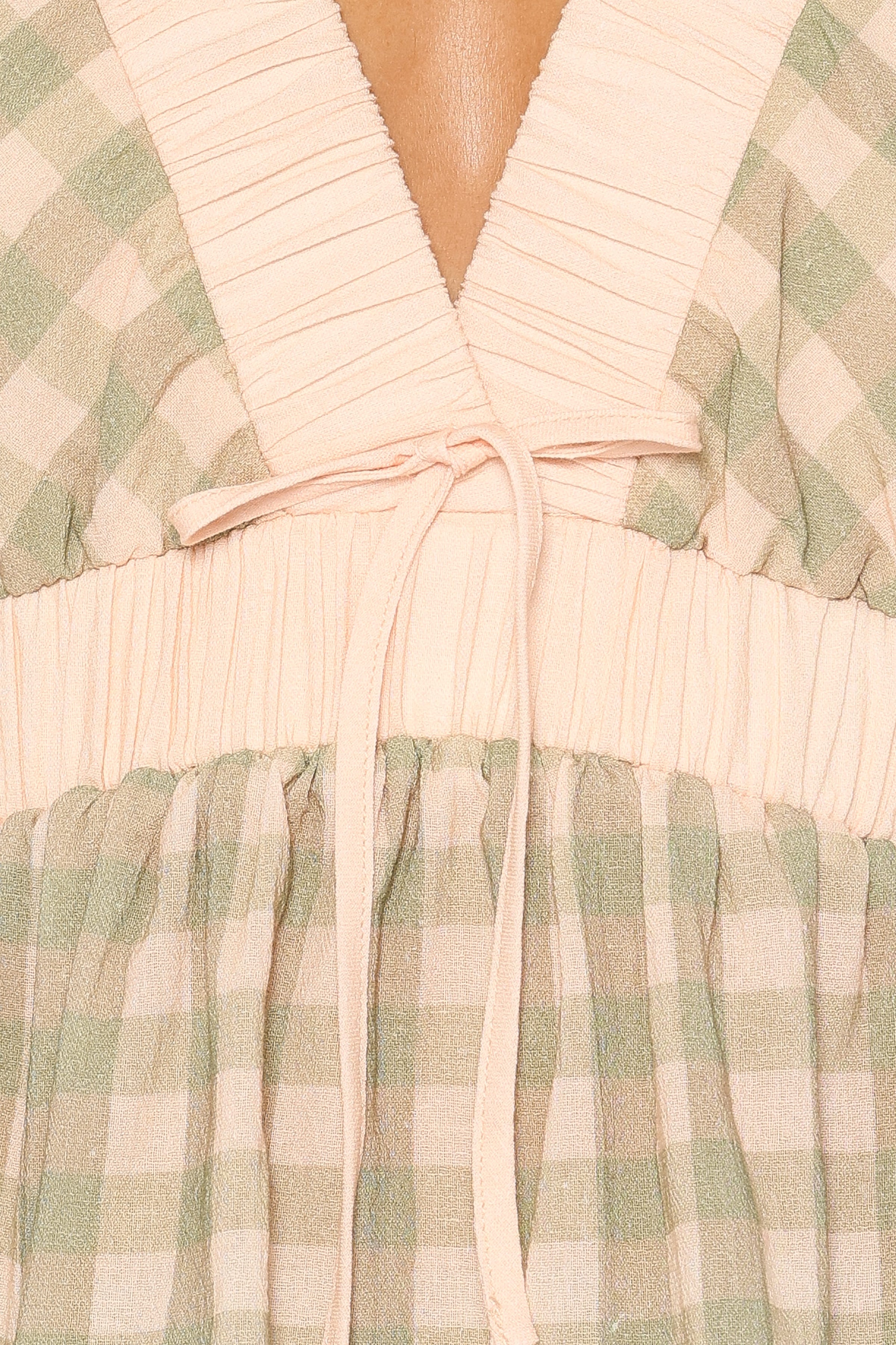 TOPS Solace Peplum Top - Green/Pink Gingham