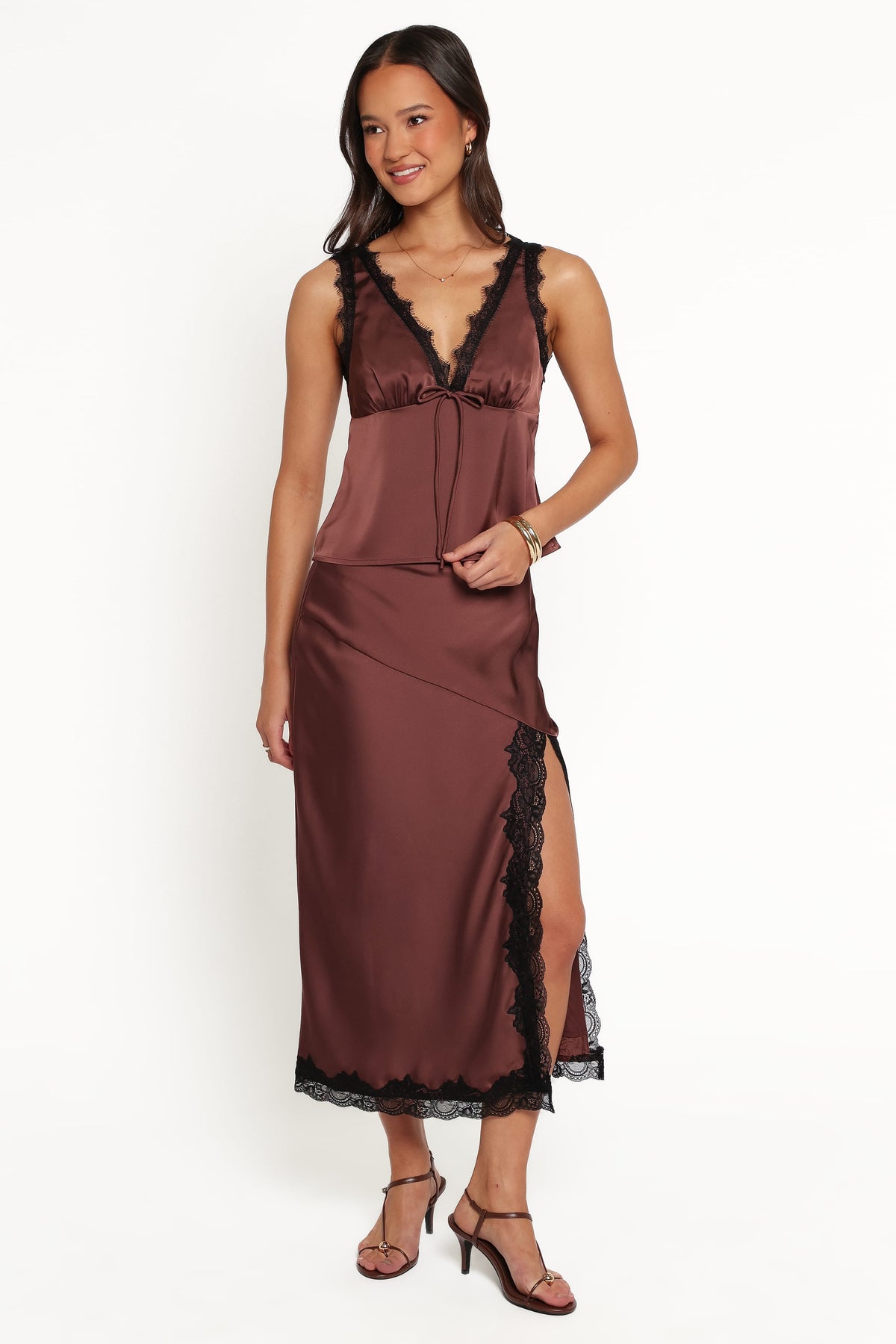 TOPS Theoni Lace Top - Brown