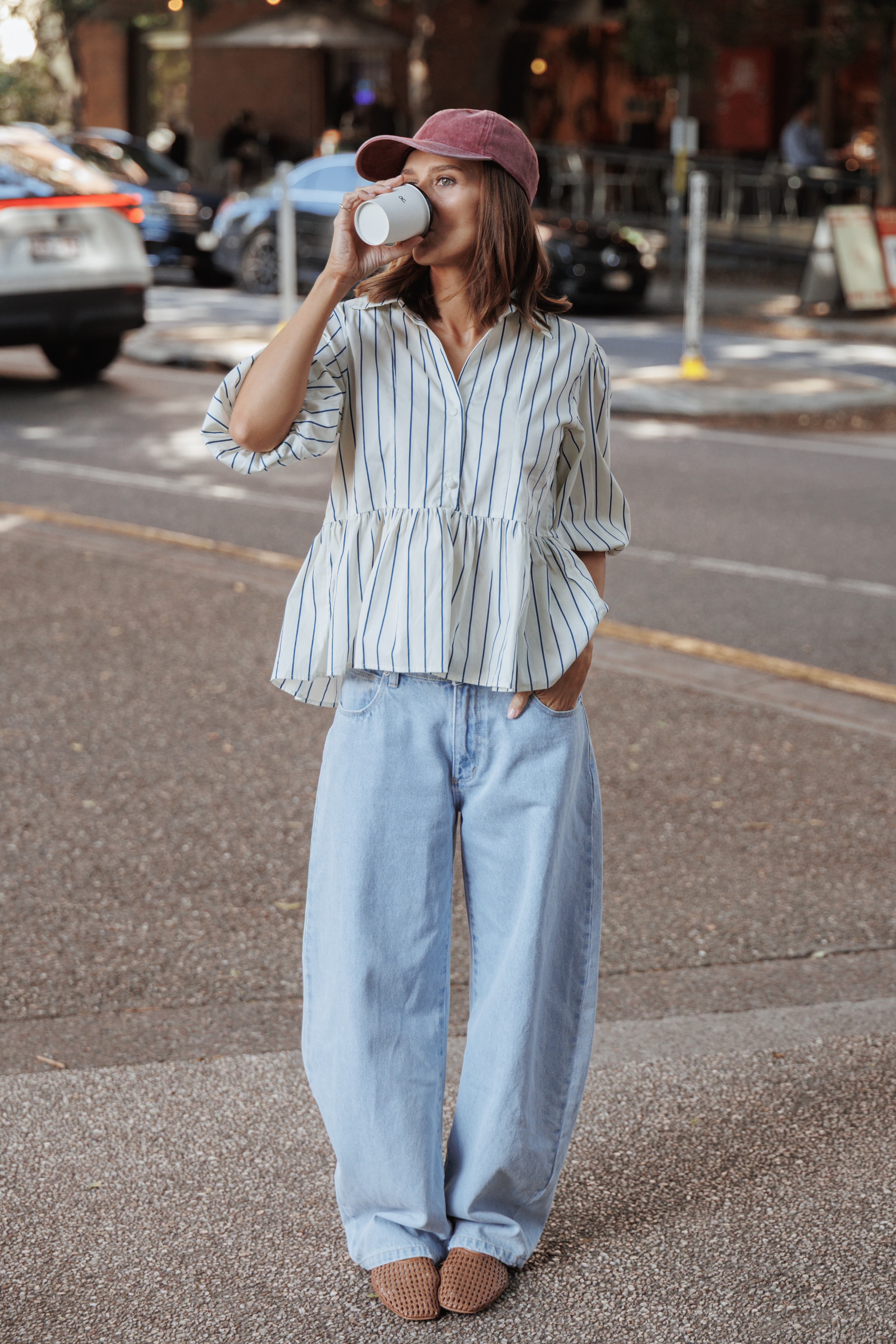 Thomas Short Sleeve Peplum Top - Yellow/Blue Stripe | Petal & Pup USA
