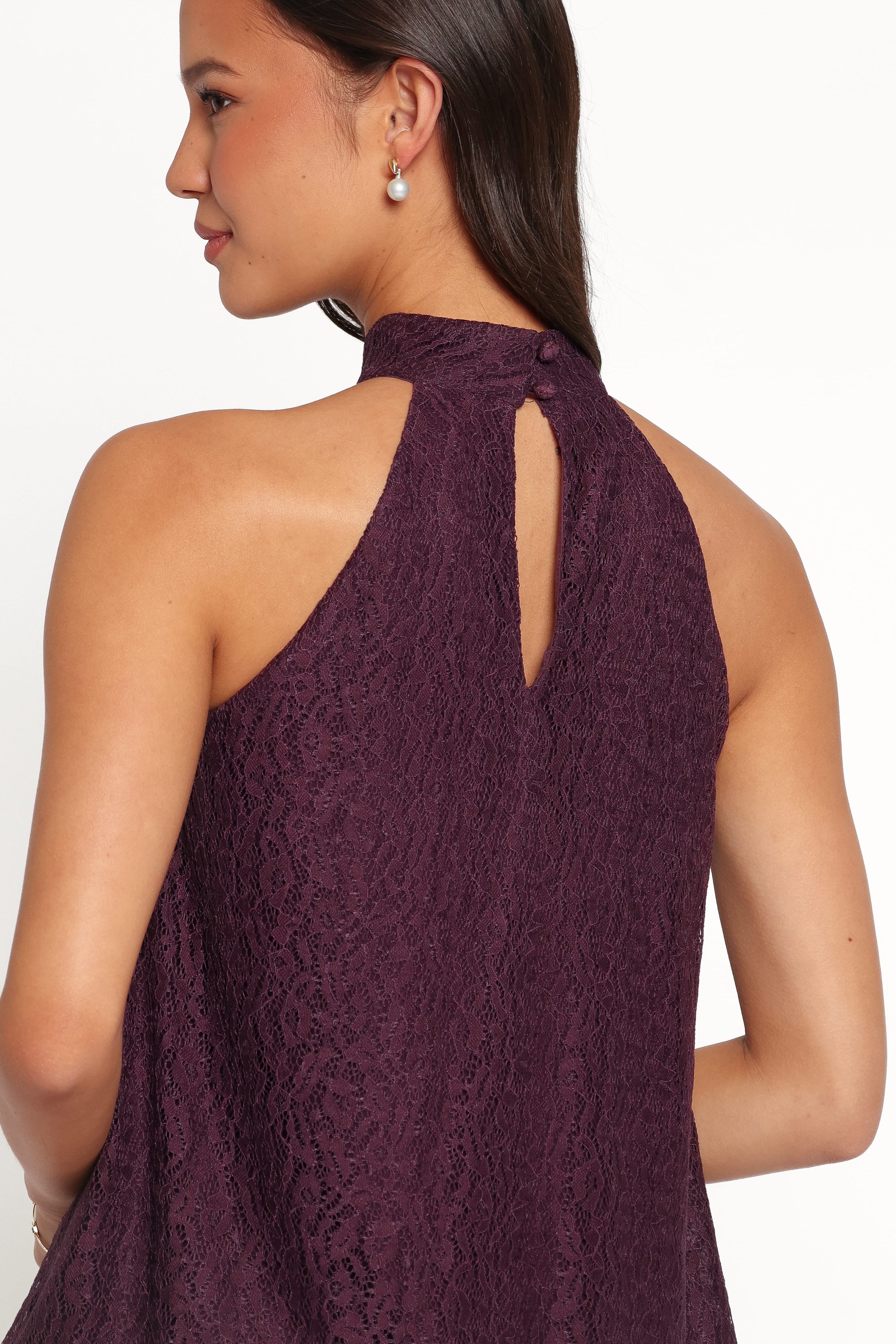 TOPS Tracy Halter Top - Plum Lace
