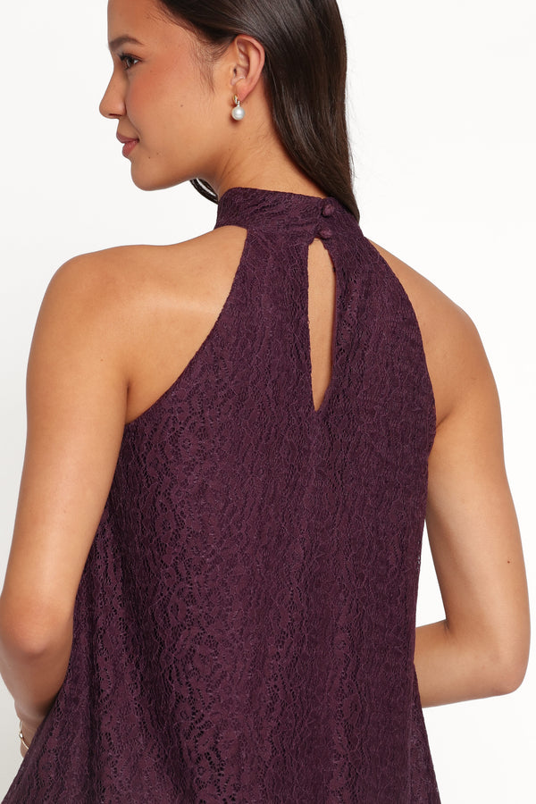 TOPS Tracy Halter Top - Plum Lace