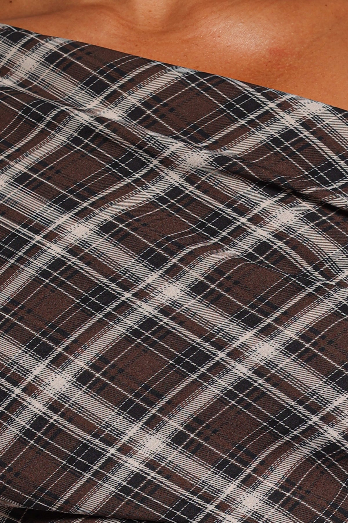 TOPS Vale Off Shoulder Top - Brown Plaid
