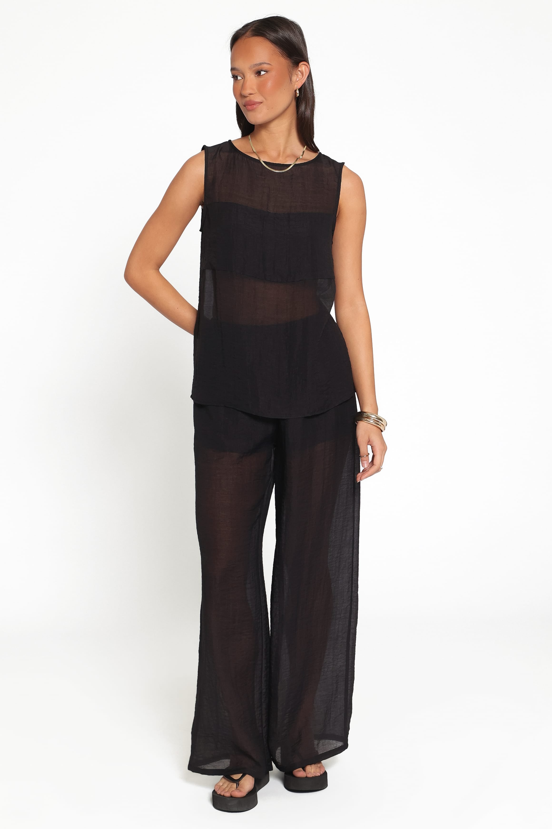 TOPS Vayla Sheer Panel Top - Black