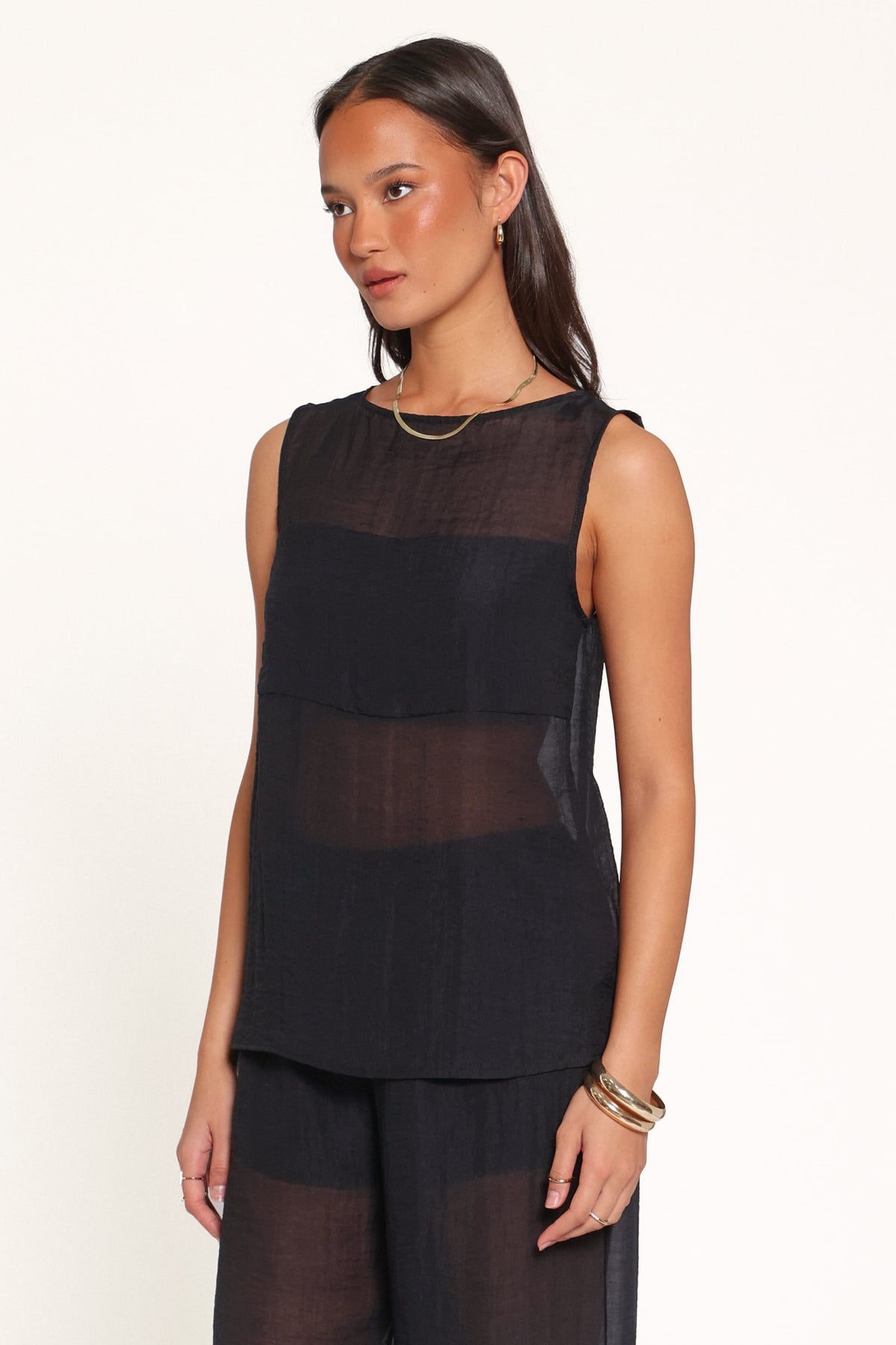 TOPS Vayla Sheer Panel Top - Black