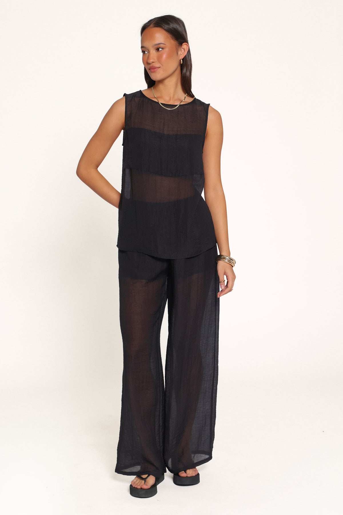 TOPS Vayla Sheer Panel Top - Black