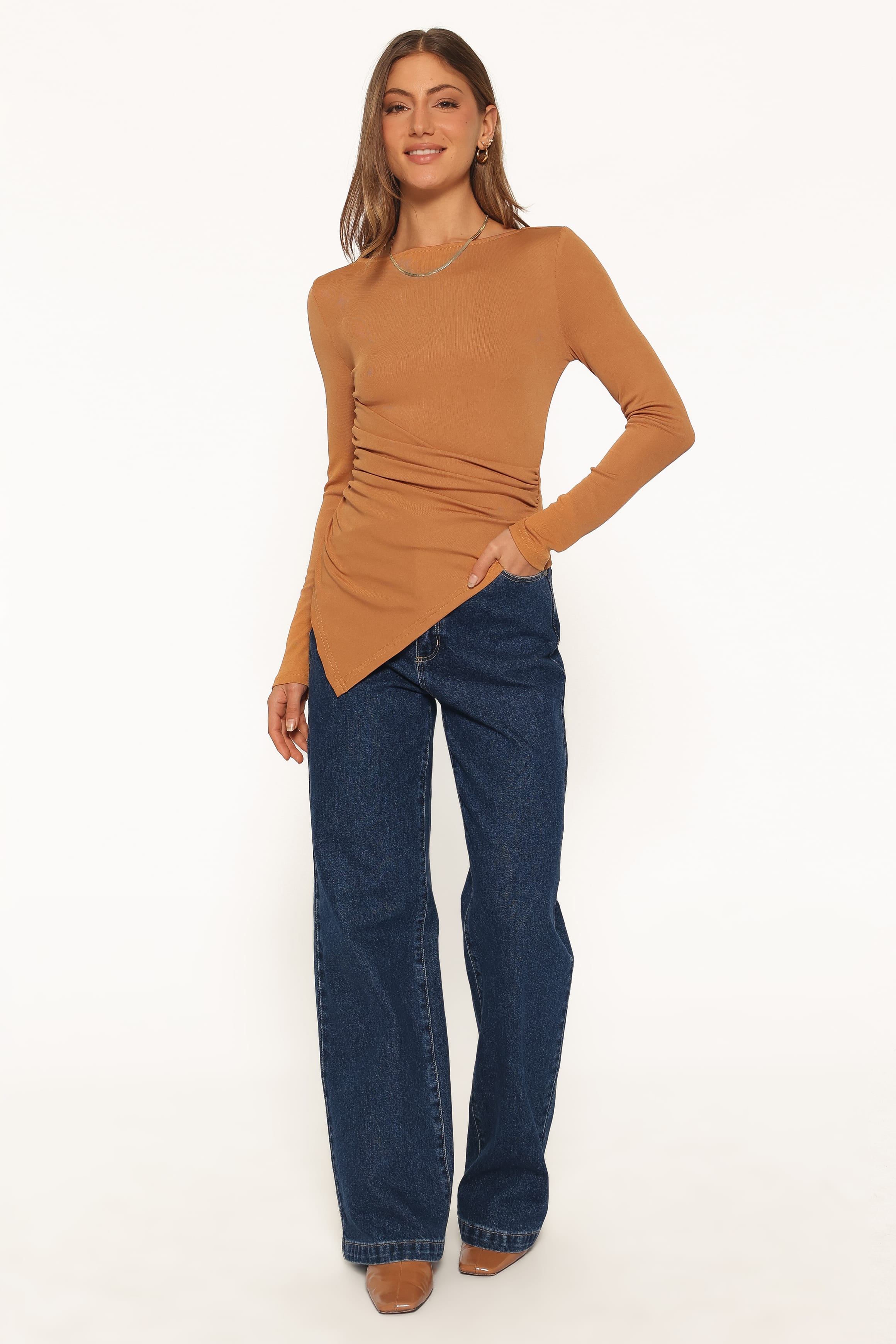 TOPS Velda Draped Knit Top - Toffee Brown