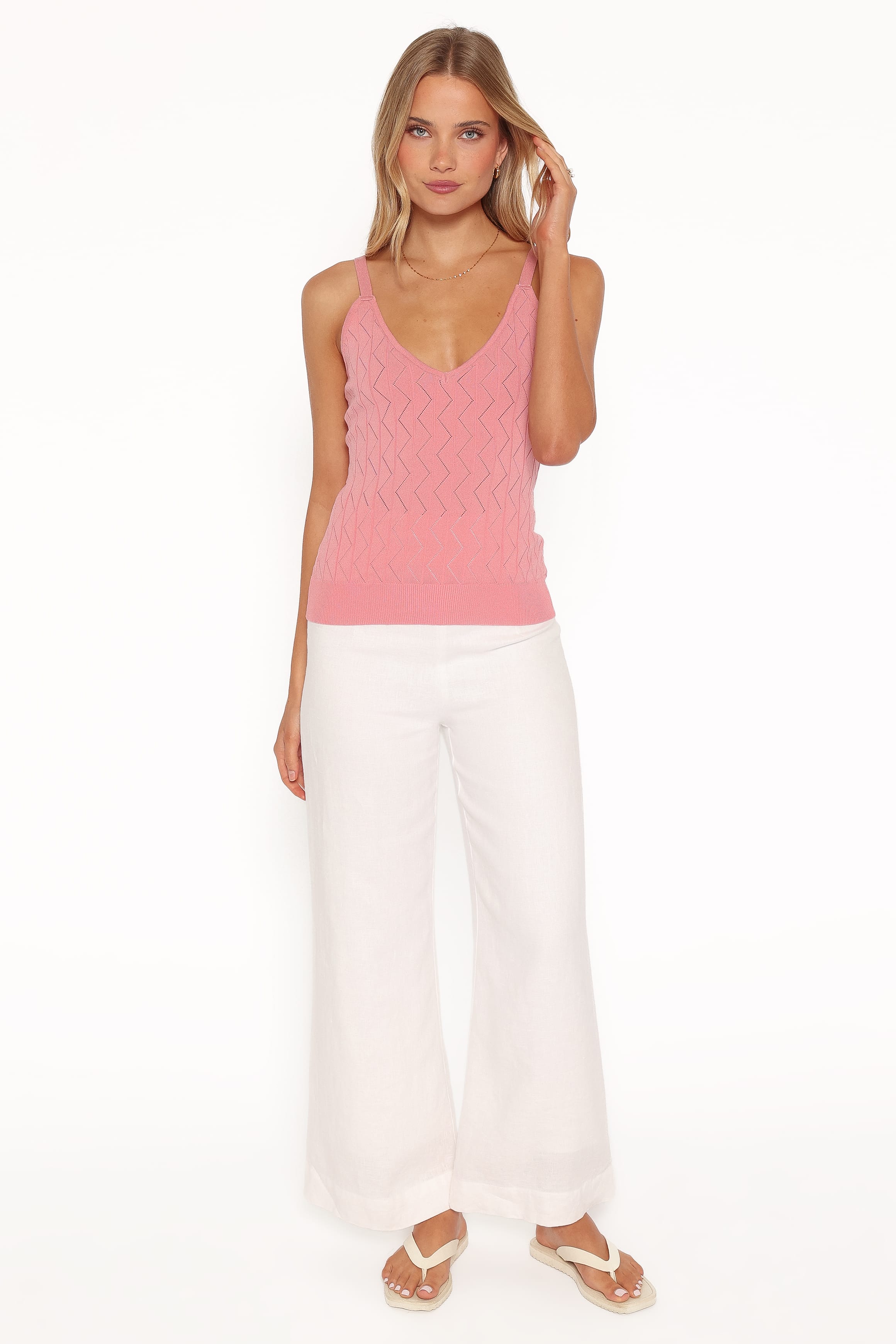 TOPS Vesta Pointelle Knit Tank - Pink