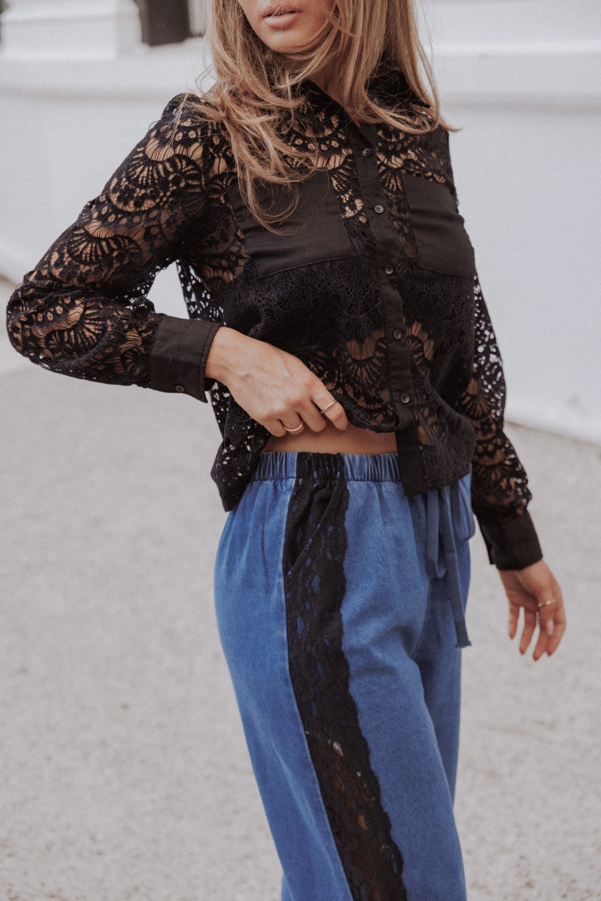 TOPS Zoraida Lace Shirt - Black