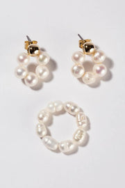 Petal and Pup USA ACCESSORIES Earrings and Ring Set - Pearl One Size