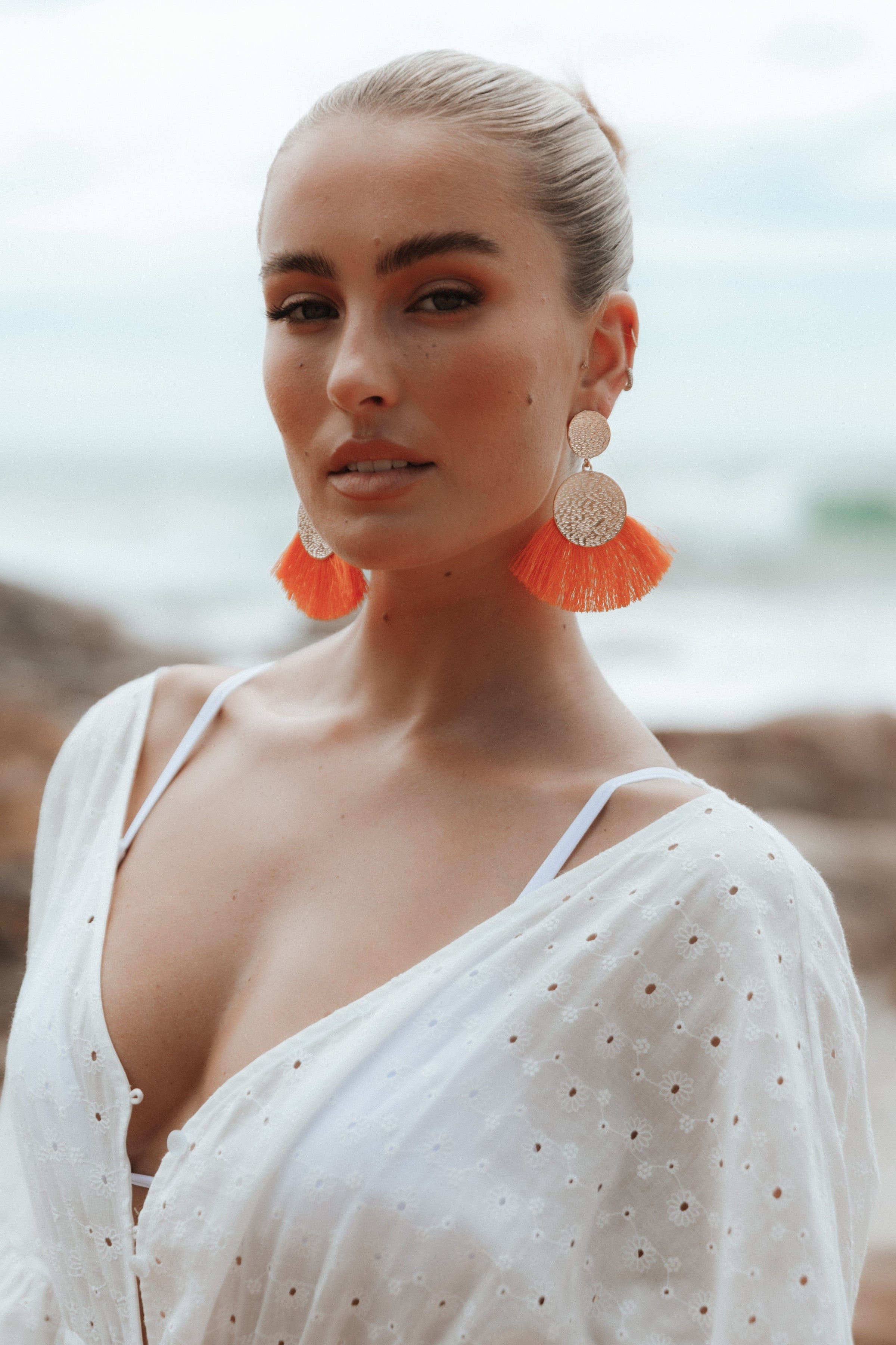 Petal and Pup USA ACCESSORIES Eloise Tassel Earrings - Gold/Orange One Size