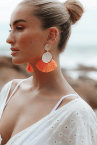 Petal and Pup USA ACCESSORIES Eloise Tassel Earrings - Gold/Orange One Size