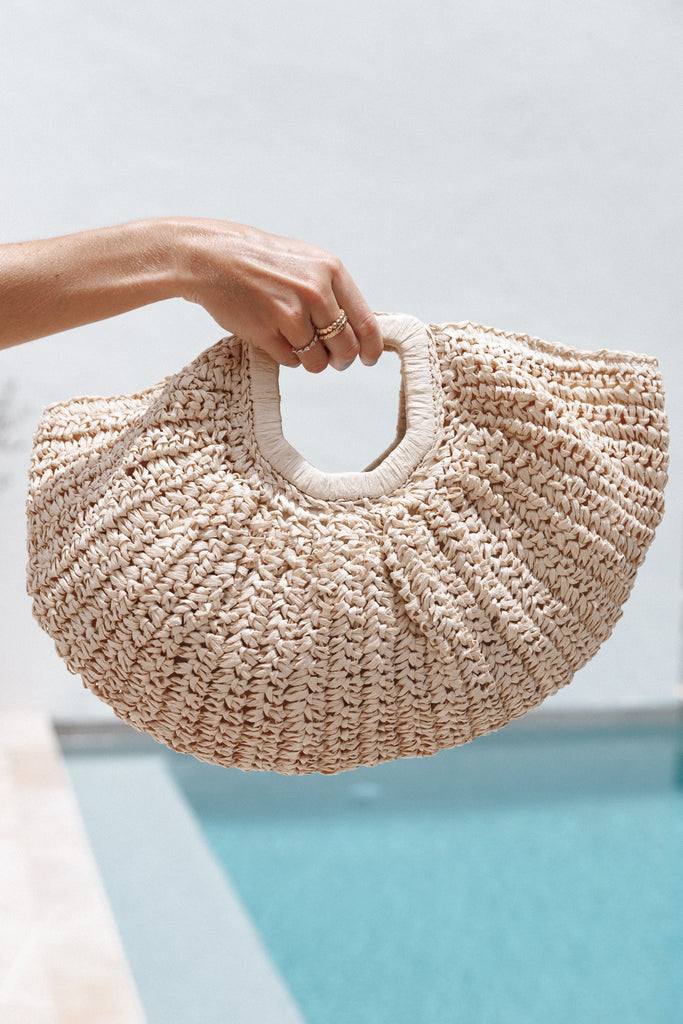 Tan/petal Pink Small Crochet Tote Bag