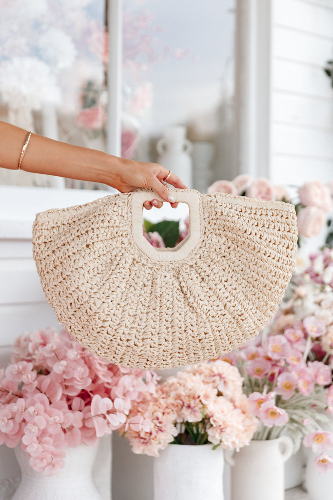 Tan/petal Pink Small Crochet Tote Bag