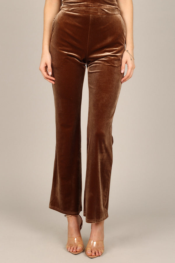 Petal and Pup USA BOTTOMS Celine Velvet Pants - Brown