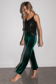 Petal and Pup USA BOTTOMS Darla Velvet Wide Leg Pants - Hunter Green