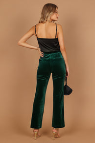 Petal and Pup USA BOTTOMS Darla Velvet Wide Leg Pants - Hunter Green