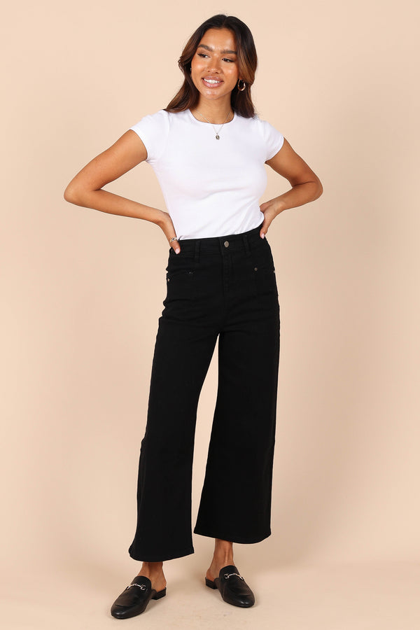 Petal and Pup USA BOTTOMS Georgette High Waisted Straight Leg Pants - Black