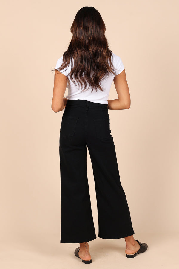 Petal and Pup USA BOTTOMS Georgette High Waisted Straight Leg Pants - Black