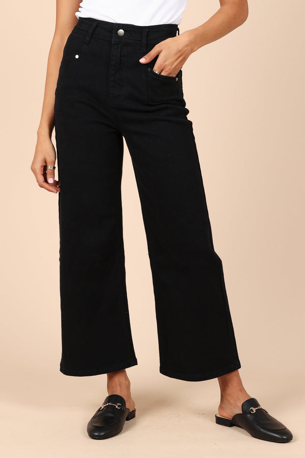 Petal and Pup USA BOTTOMS Georgette High Waisted Straight Leg Pants - Black