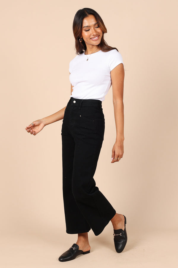 Petal and Pup USA BOTTOMS Georgette High Waisted Straight Leg Pants - Black