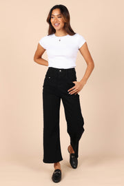 Petal and Pup USA BOTTOMS Georgette High Waisted Straight Leg Pants - Black