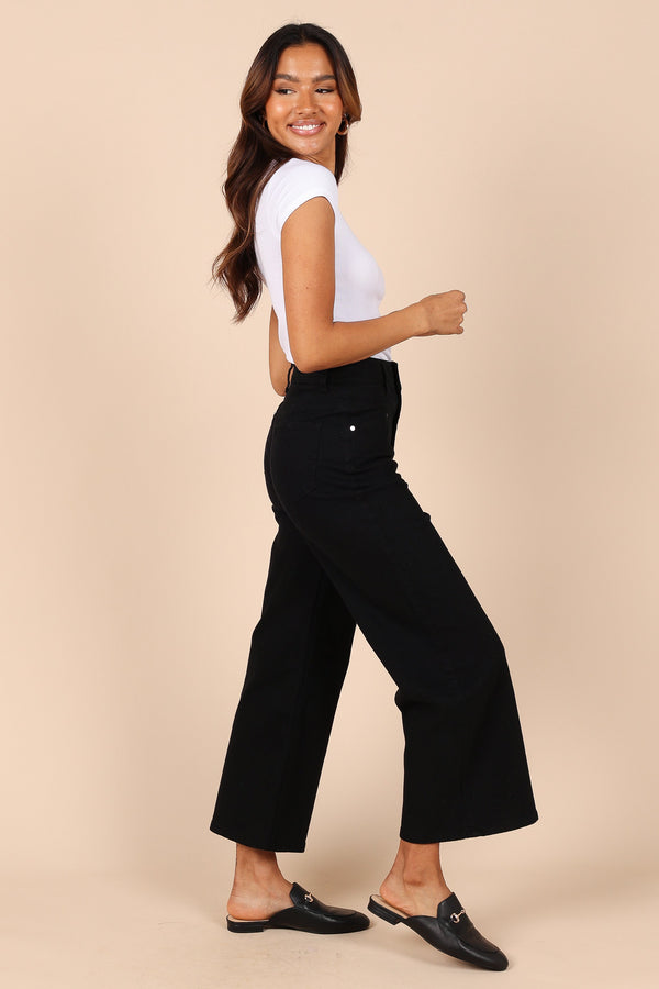 Petal and Pup USA BOTTOMS Georgette High Waisted Straight Leg Pants - Black