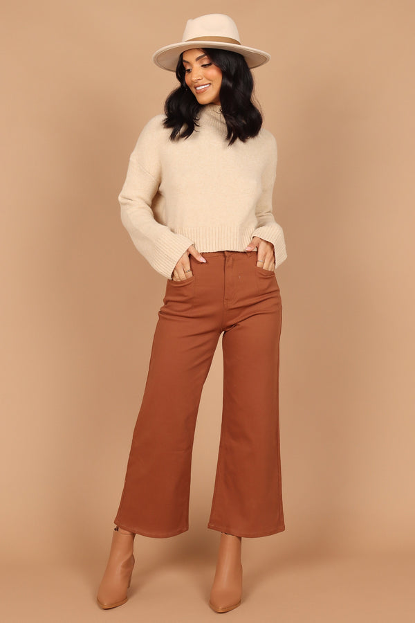 Petal and Pup USA BOTTOMS Georgette High Waisted Straight Leg Pants - Brown