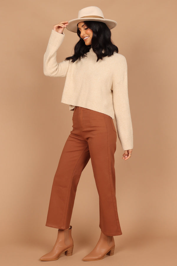 Petal and Pup USA BOTTOMS Georgette High Waisted Straight Leg Pants - Brown