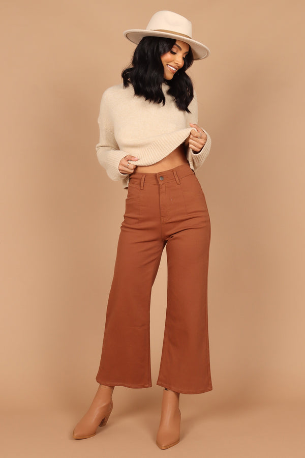 Petal and Pup USA BOTTOMS Georgette High Waisted Straight Leg Pants - Brown