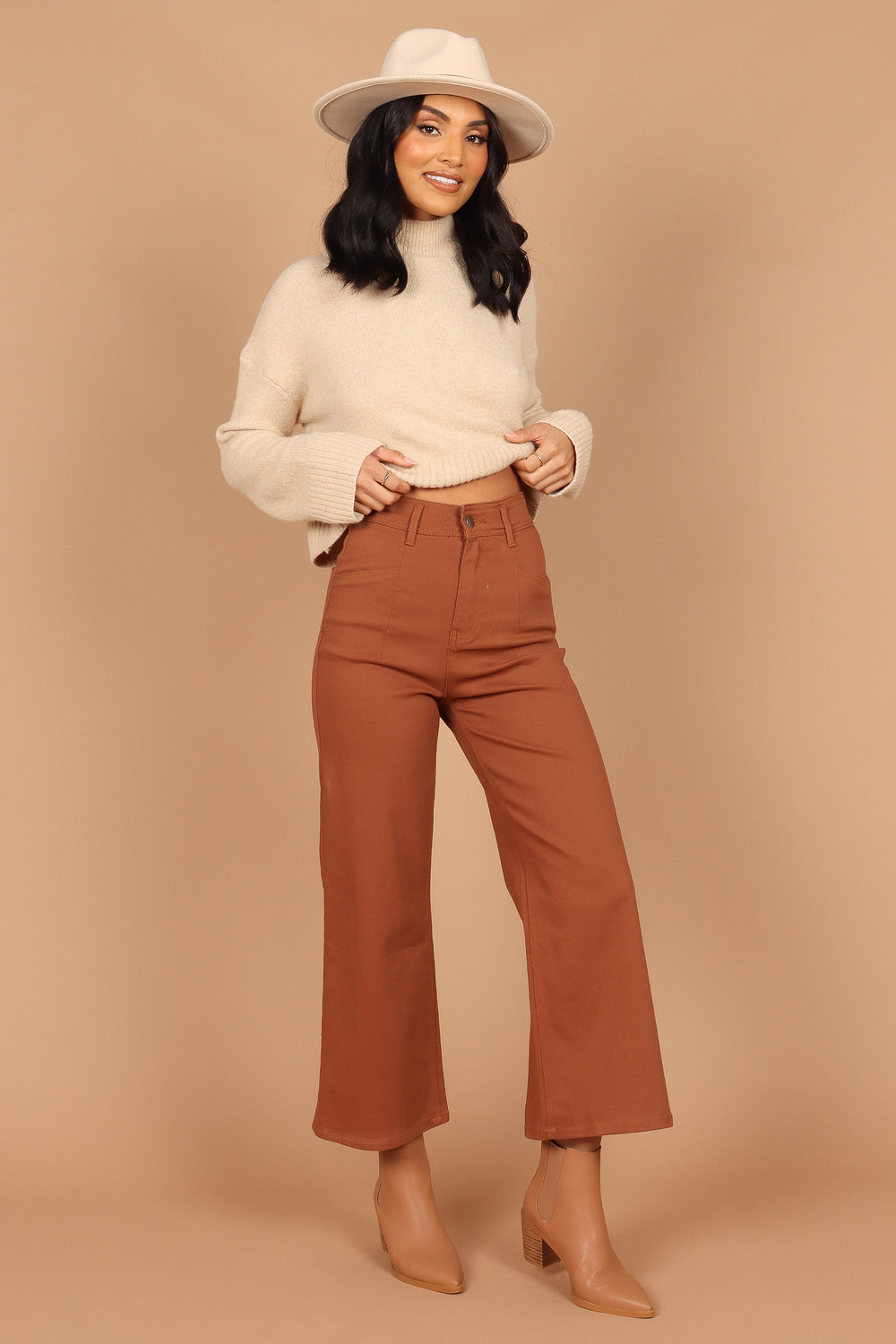 Petal and Pup USA BOTTOMS Georgette High Waisted Straight Leg Pants - Brown