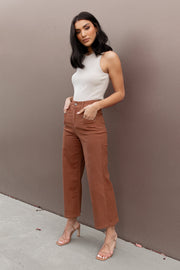 Petal and Pup USA BOTTOMS Georgette High Waisted Straight Leg Pants - Brown