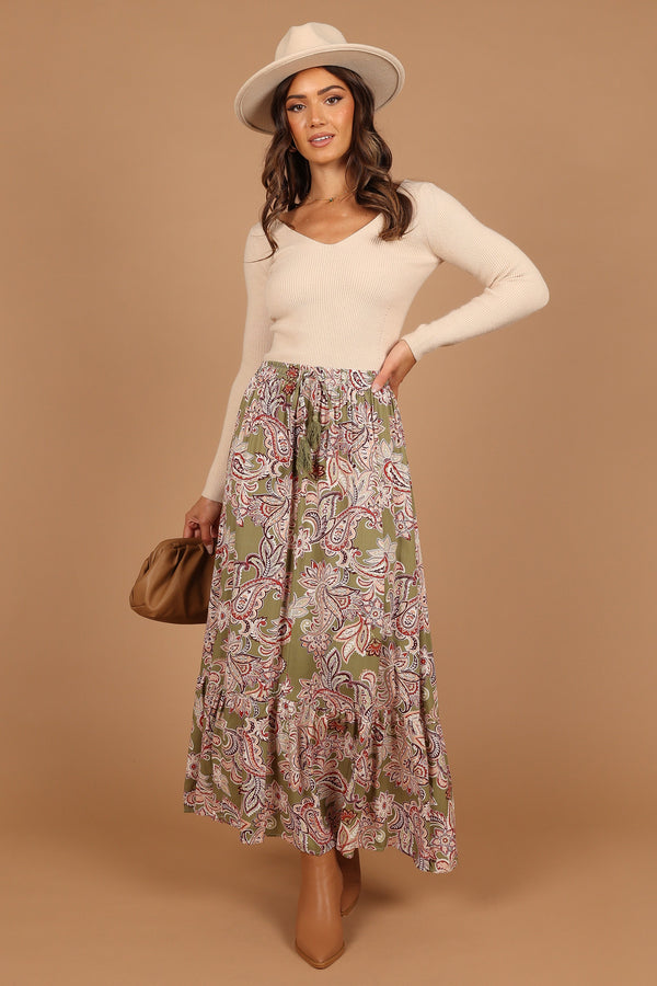 Petal and Pup USA BOTTOMS Katherine Skirt - Olive Paisley