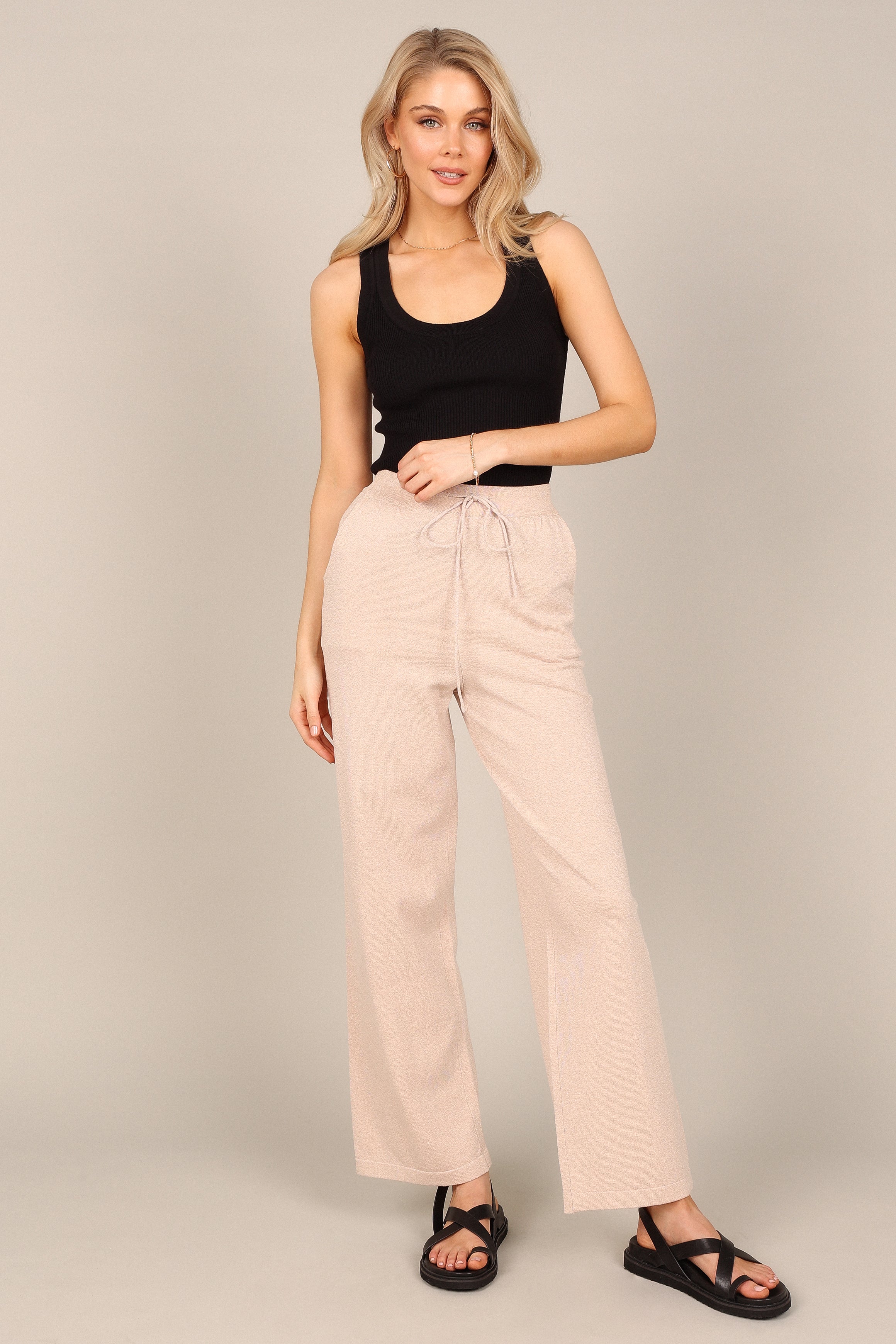 Penelope Knitted Wide Leg Lounge Pants - Taupe